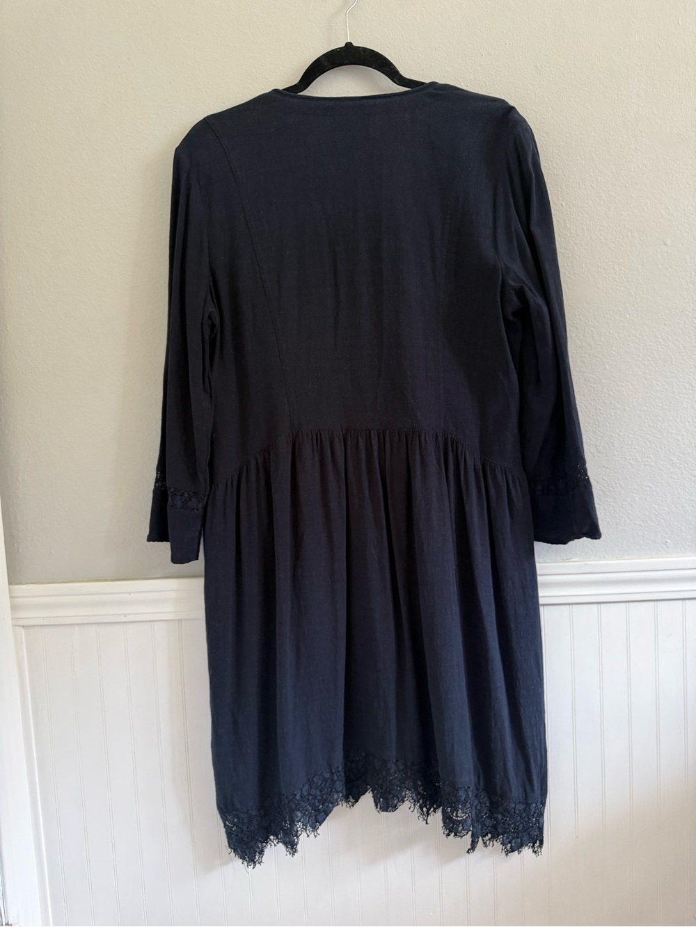 Wrap London Navy Long Sleeve Lace Trim Midi Dress - Picture 6 of 6